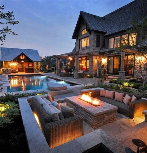 Dream Backyard Oasis With Pool And Firepit House Exterior Modern