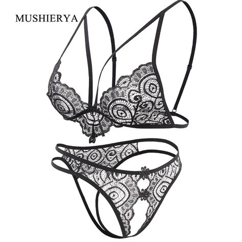 Mushierya Open Bra Crotch Erotic Lingerie Set Lace Underwear Set Sexy Bra Panty Women Lingerie