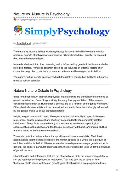 Simplypsychology Nuture Vs Nature Nature Vs Nurture In Psychology