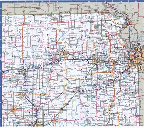 Large Detailed Road Map Of Kansas