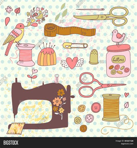 Lovely Needlework Set Vector And Photo Free Trial Bigstock