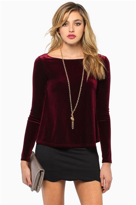 Gotham Velour Top In Burgundy Velour Tops Tops Outfits