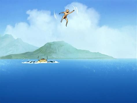 Avatar Aang Flying In The Air After Being Hurled Off The Elephant Koi