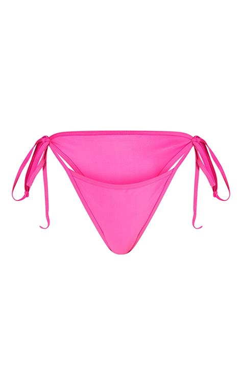 Hot Pink Ruched Tie Side Bikini Bottoms Prettylittlething Usa