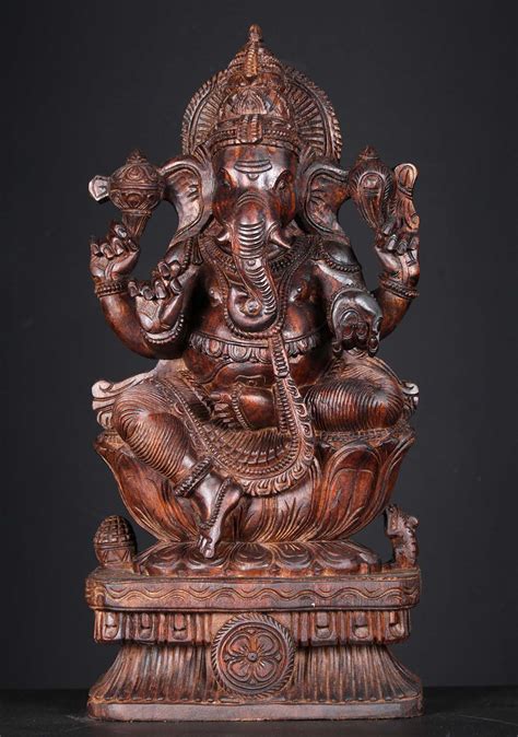 Sold Wooden Ganapathi Statue Holding Tusk 24 76w1in Hindu Gods