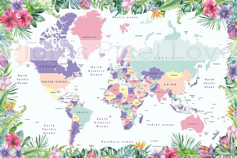 Pretty World Map 60x40 Max Jpeg Photoshop Graphics ~ Creative Market