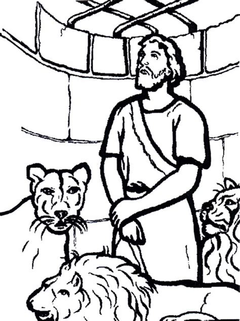Daniel Looking Up To Cage Door In Daniel And The Lions Den Coloring