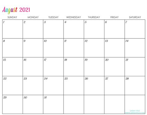 Free Printable Blank Monthly Calendar 2021