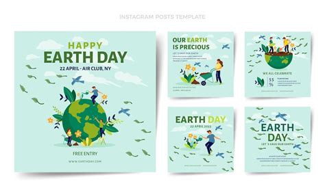 Premium Vector Flat Earth Day Instagram Posts Collection