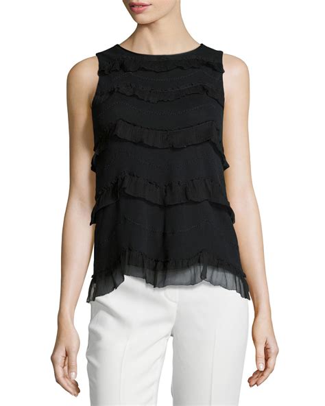 Red Valentino Contrast Ruffle Sleeveless Top In Black Lyst