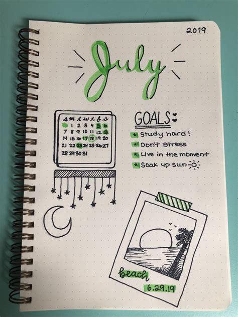 July Bullet Journal Month Organizer Calendar Bullet Journal Month