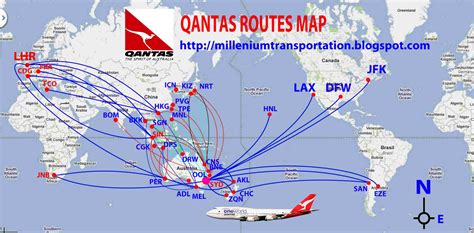Civil Aviation Qantas Routes Map
