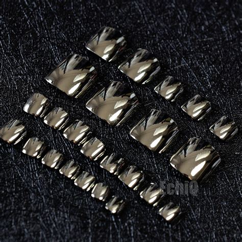 Metallic False Toe Nails Fashion Grey Silver Acrylic Toenail Full Cover