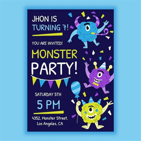 Free Vector Cartoon Monster Birthday Invitation Template