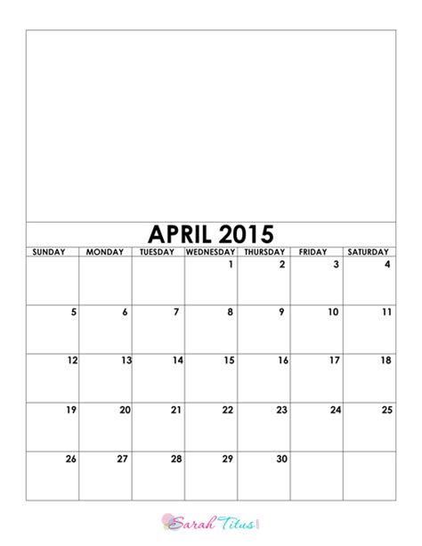 Free Blank Online Calendar April 2015 Sarah Titus