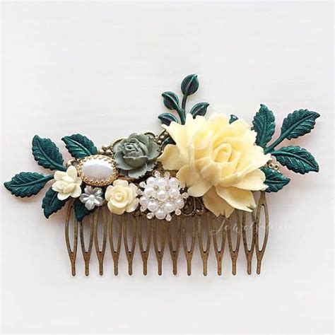 Ivory Wedding Hair Comb Sage Green Teal Bridal Headpiece Green Wedding