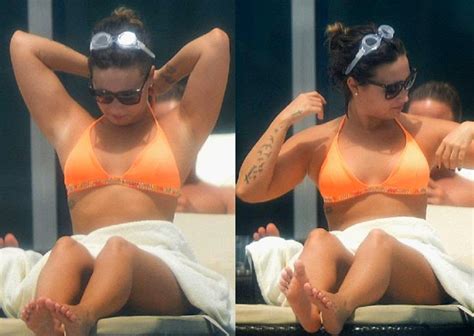 Lovely Two Piece Demi Lovato Relaxes In An Orange Bikini As She Soaks Up The Sun In Miami