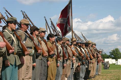 Confederate Re Enactors Line Up During The Gettysburg Anniversary Civil