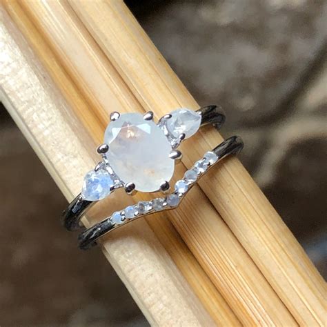 Genuine Rainbow Moonstone 925 Solid Sterling Silver Engagement Ring