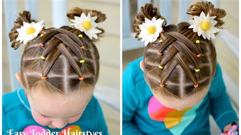 Quick & easy juda hairstyles for everyday. Cascading Weaved Elastics, Little Girl Hairstyle - YouTube