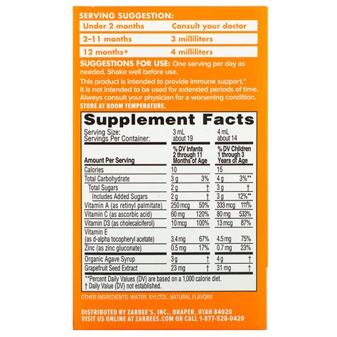 Zarbees Baby Immune Support And Vitamins Natural Orange Flavor 2 Fl