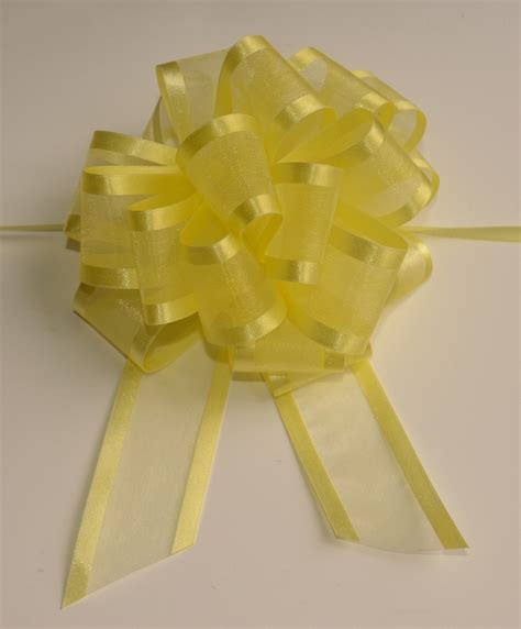 Yellow Organza Pull Bow With Satin Edge 12 Individually Packed Bows