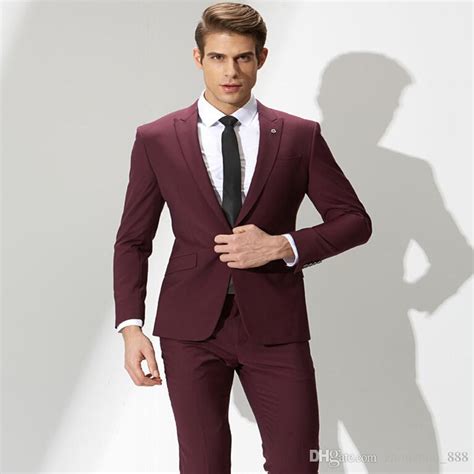 2017 Red Wine Groom Suit Mens Formal Fashion Simple One