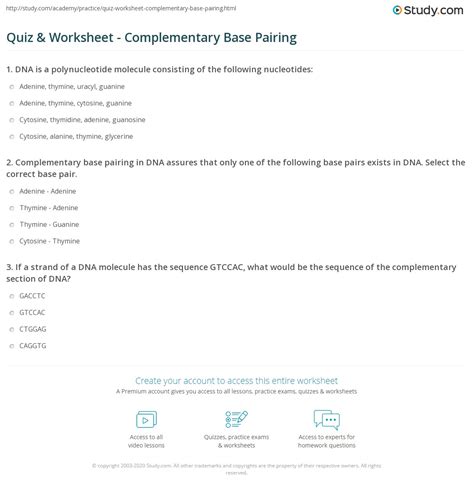 Learn about complementary base pairing with free interactive flashcards. Dna homework sheet