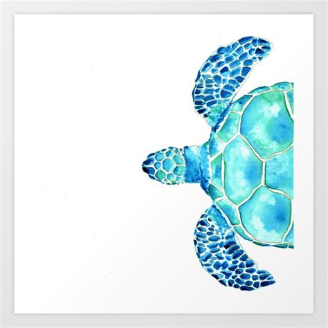 Coastal Sea Turtle Watercolor Art Print By Kasia Blanchard Society6