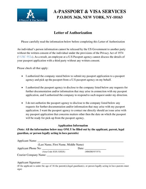 Printable Authorization Letter