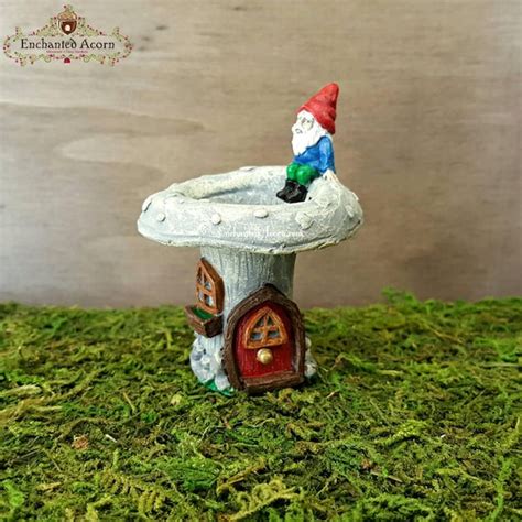 Gnome Fairy Garden Birdbath Mini Garden Gnome Bird Bath Etsy