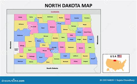 North Dakota Map State And District Map Of North Dakota Stock Vector