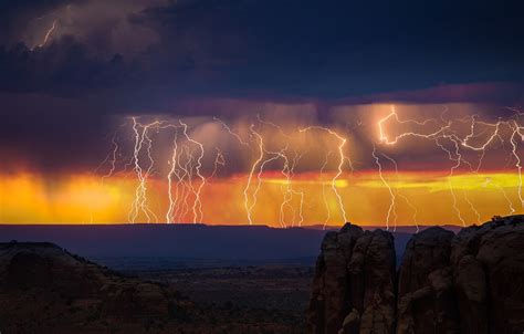 Wallpaper storm, twilight, sky, desert, landscape, nature, lightning ...