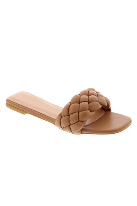 Braided Woven Sandals Slides Camel Brown