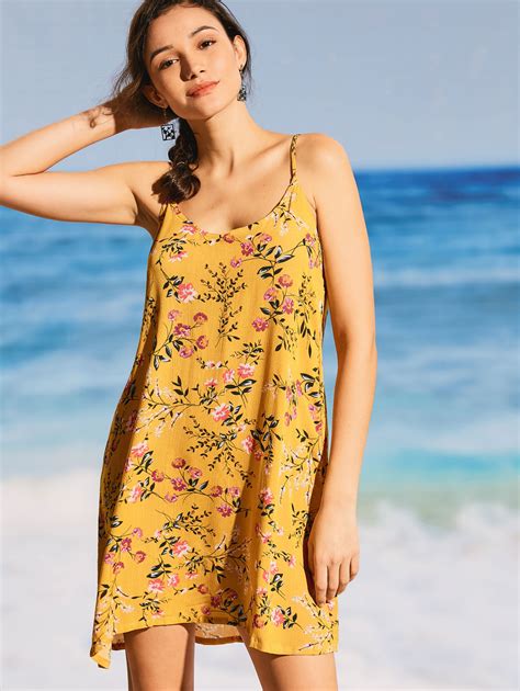Zaful Floral Print Beach Summer Dress Women Spaghetti Strap Sleeveless Sexy Slip Dress Female V