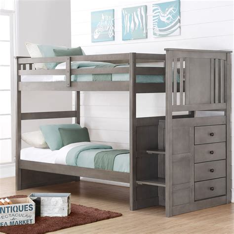 Favorite add to solid wood bunk bed for kids, hardwood twin over twin bunk bed with trundle and staircase, natural gray finish adiosmyfriend $ 900.00. Donco Kids Twin over Twin Stairway Bunk Bed - Slate Gray ...