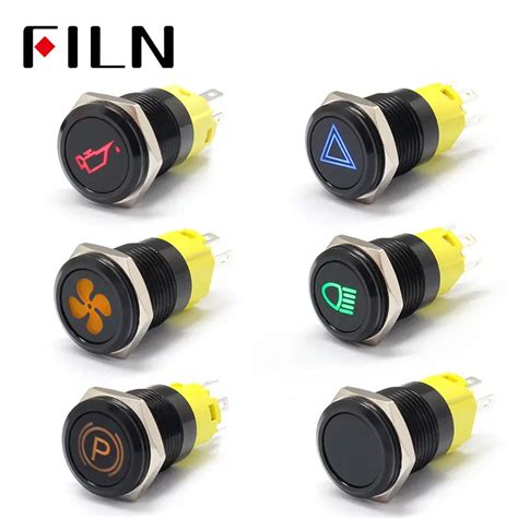 Mm V Led Stainless Steel Black Metal Push Button Switch Dashboard