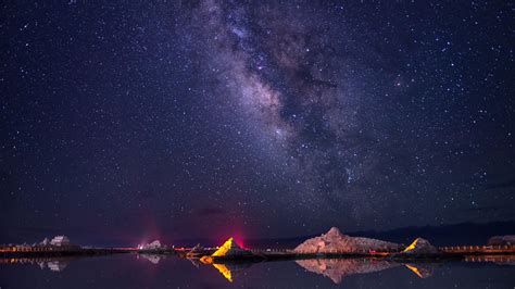 Starry Night Chakayan Lake Tibetan Plateau Ulan Starry Sky Galaxy