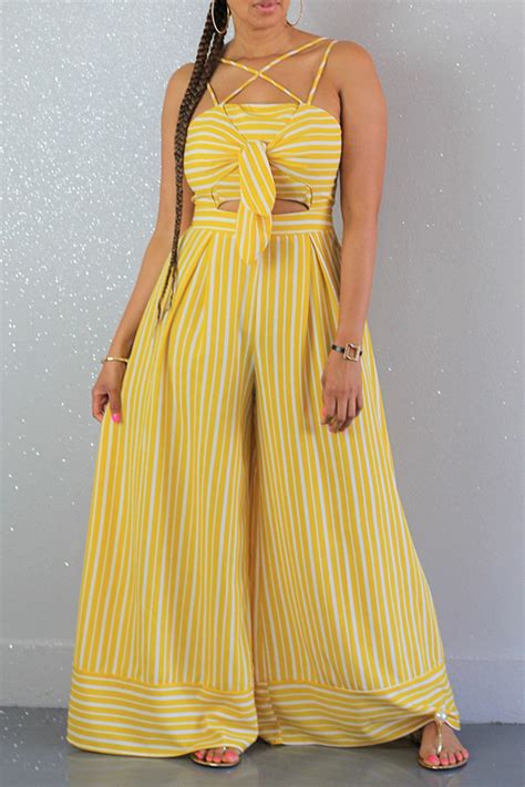 lovely sexy striped backless yellow one piece jumpsuit jumpsuit jumpsuits lovelywholesale