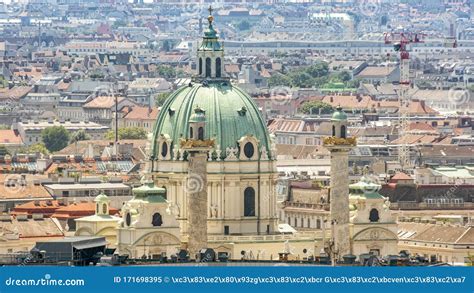 Cityscape And Dome Detail Of St Charles`s Church Karlskirche Vienna