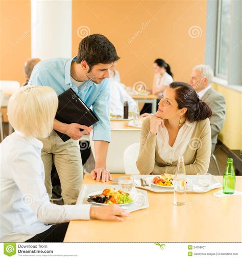 Lunch Break Office Colleagues Eat Salad Cafeteria Stock Image Image