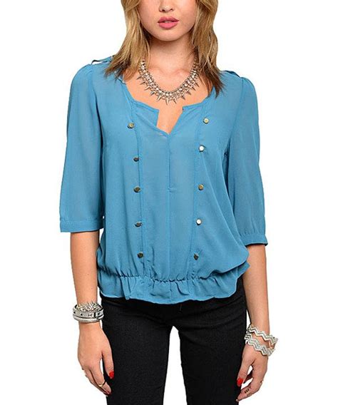 Look At This Blue Notch Neck Blouse On Zulily Today Zulily Button