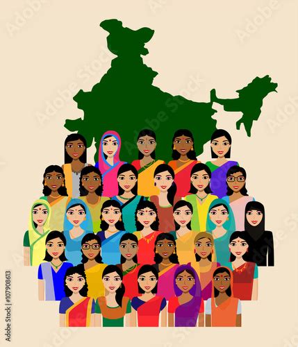 Big Crowd Of Indian Women Vector Avatars Indian Woman Representing