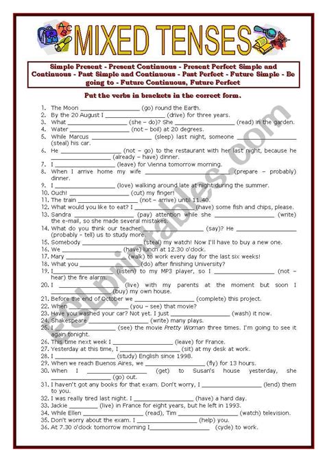 Mixed Tenses With Keys Worksheet All Tenses In English English Grammar