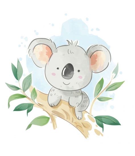 Cartoon Koala Sitting On The Tree Branch Illustration Koala Drawing