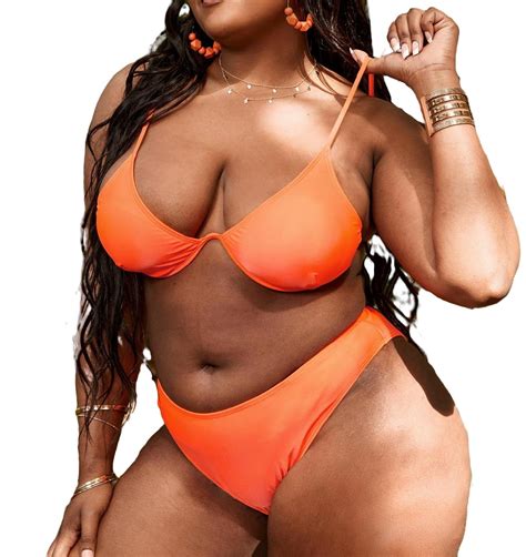 Sexy Orange Plus Size Bikini Sets Womens Plus