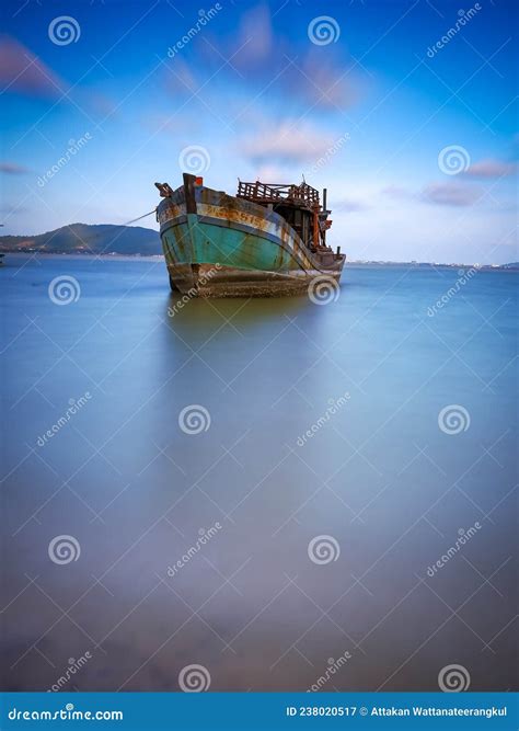 The Wreck of a Fishing Boat Was Hit by the Waves Crashing Onto the