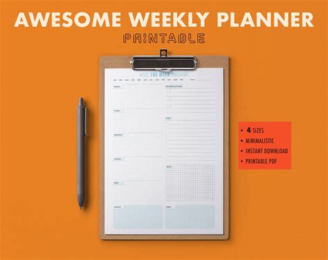 Weekly Planner Printable Blue Weekly Printable Planner Etsy Weekly