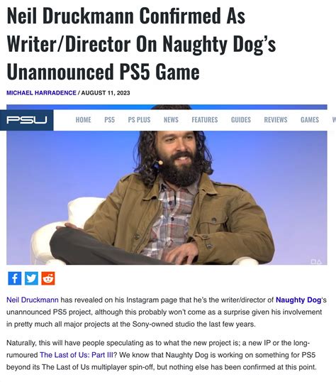 Neil Druckmann Confirmed As Writerdirector On Naughty Dogs