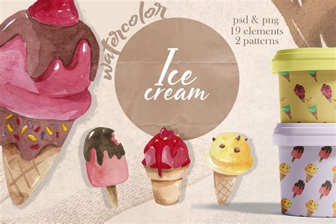 Ice Cream Watercolor Collection By Marine TheHungryJPEG Com